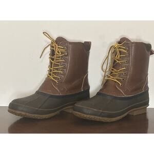 Brooks Brothers Leather Duck Boots Mens 10 D Plaid Lined Insulated Fur Insole